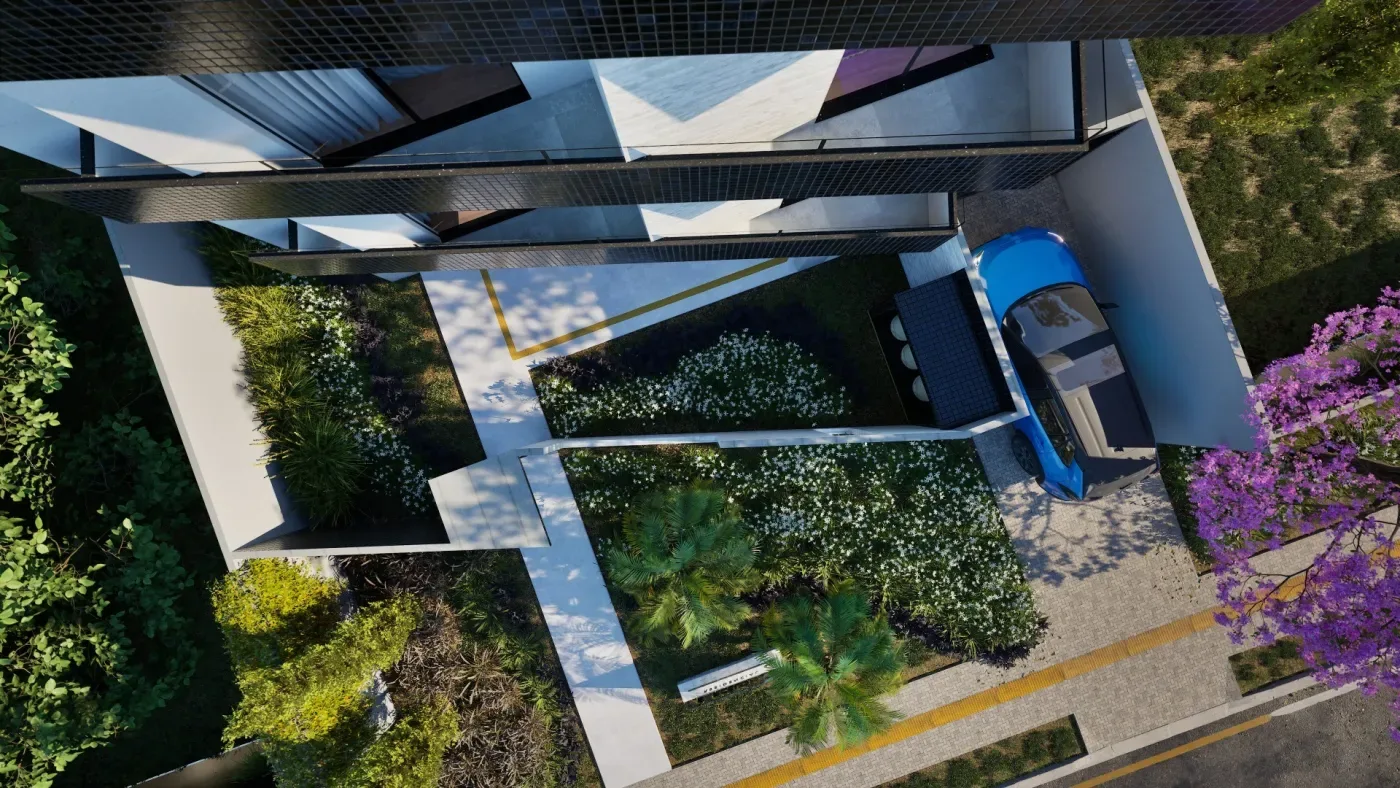 Perspectiva aérea ilustrativa das áreas comuns