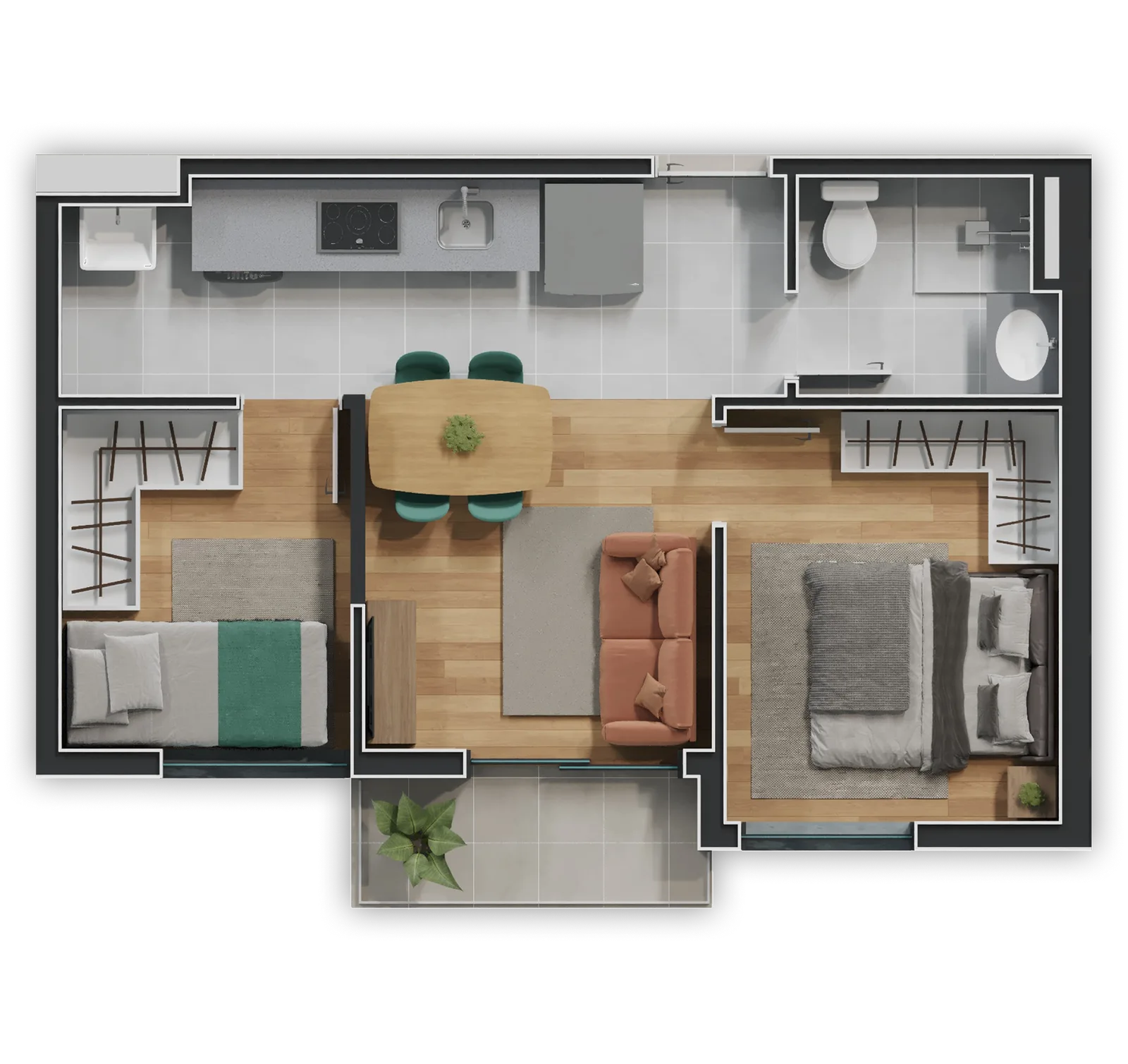 Planta do apartamento — referência 33,63M² A 33,83M² - 03, 04, 05, 06, 07 E 08