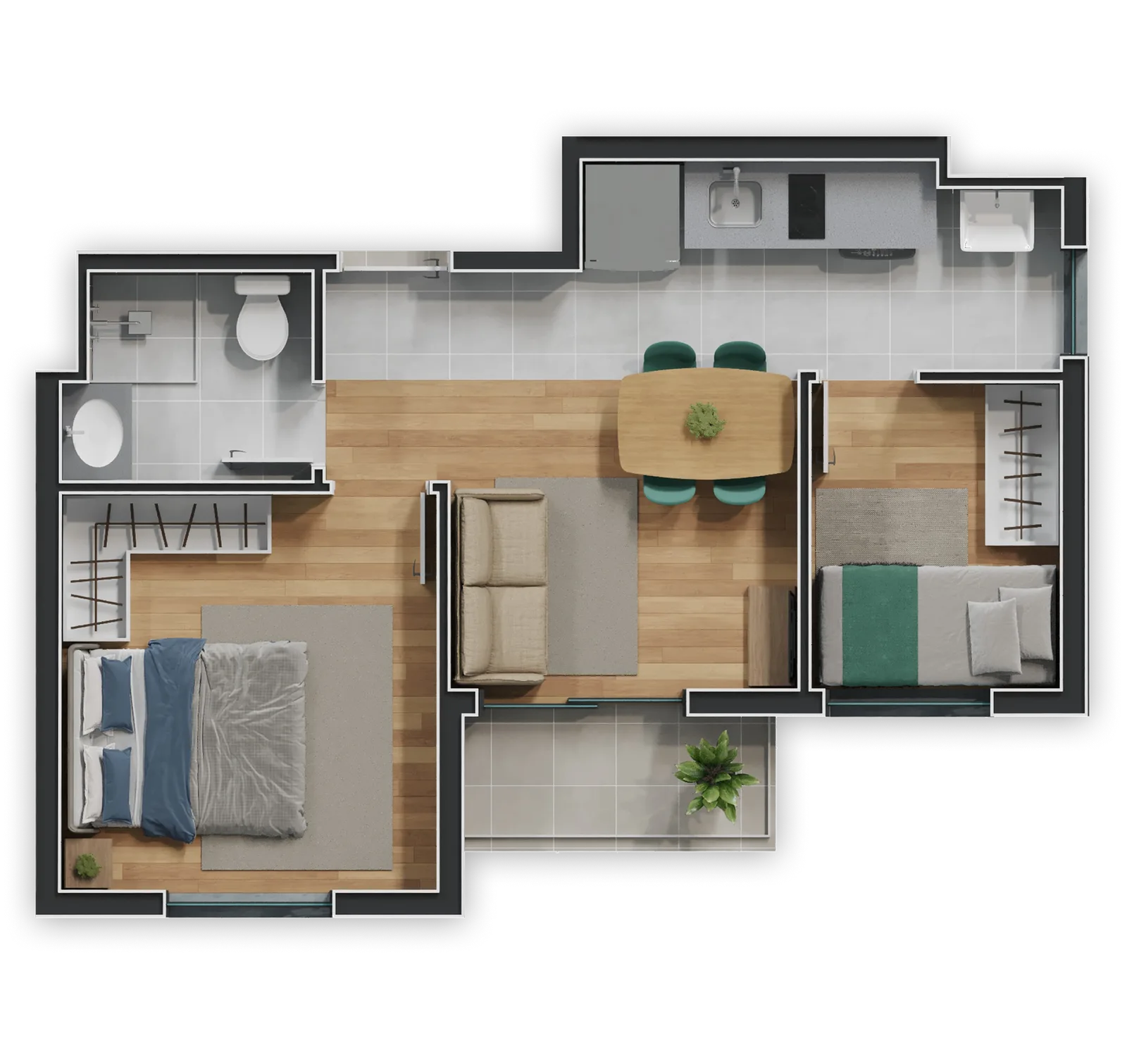 Planta do apartamento — referência MEIO 33,98M² - 01, 02, 09 E 10