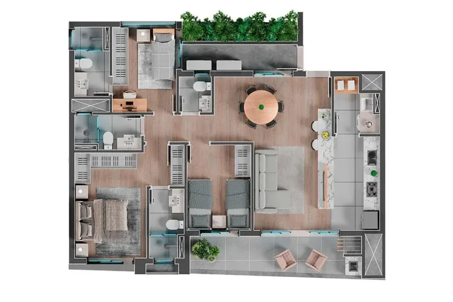 Planta do apartamento — referência Unidade Tipo - 3 Quartos - 94,86m²