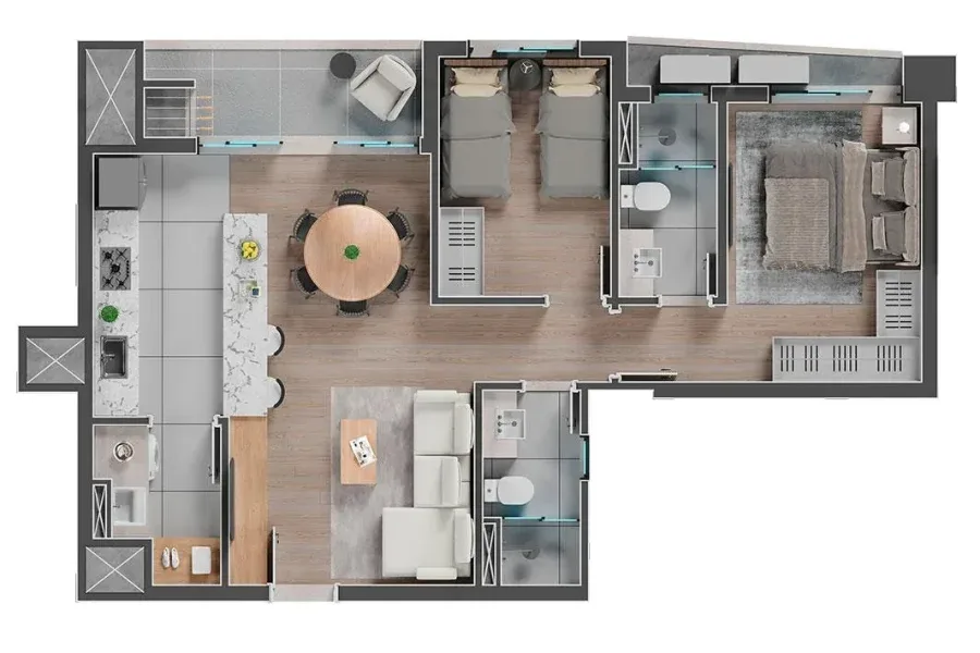 Planta do apartamento — referência Unidade Tipo - 2 Quartos - 70,24m²