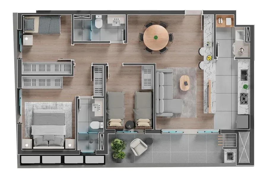 Planta do apartamento — referência Unidade Tipo - 3 Quartos - 88,90m²