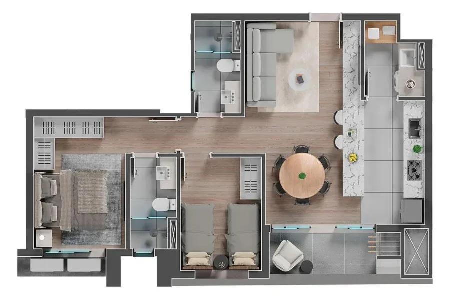 Planta do apartamento — referência Unidade Tipo - 2 Quartos - 69,80m²