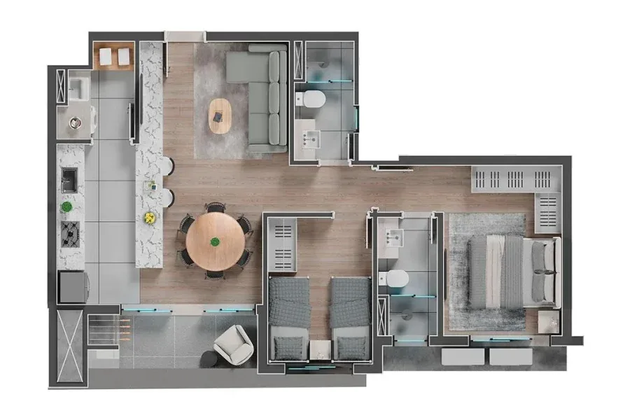 Planta do apartamento — referência Unidade Tipo - 2 Quartos - 69,84m²