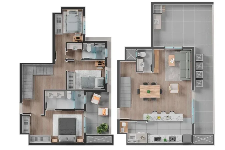 Planta do apartamento — referência Duplex - 3 Suítes - 111,36m² + 28,34m² (Terraço)