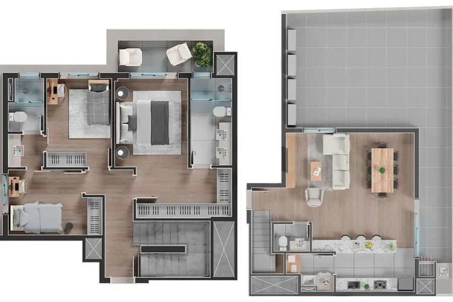 Planta do apartamento — referência Duplex - 3 Suítes - 113,96m² + 53,35m² (Terraço)