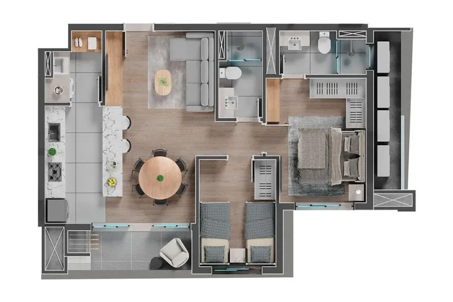 Planta do apartamento — referência Unidade Tipo - 2 Quartos - 68,42m²