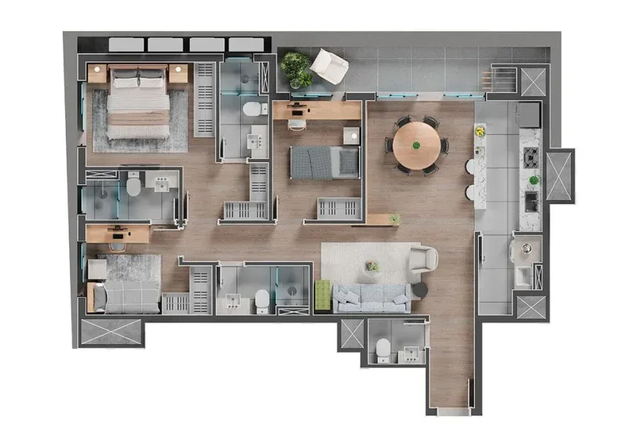 Planta do apartamento — referência Unidade Tipo - 3 Quartos - 99,38m²