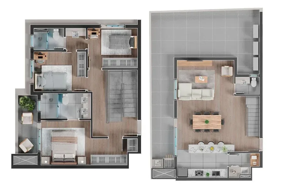 Planta do apartamento — referência Duplex - 3 Suítes - 107,80m² + 42,26m² (Terraço)