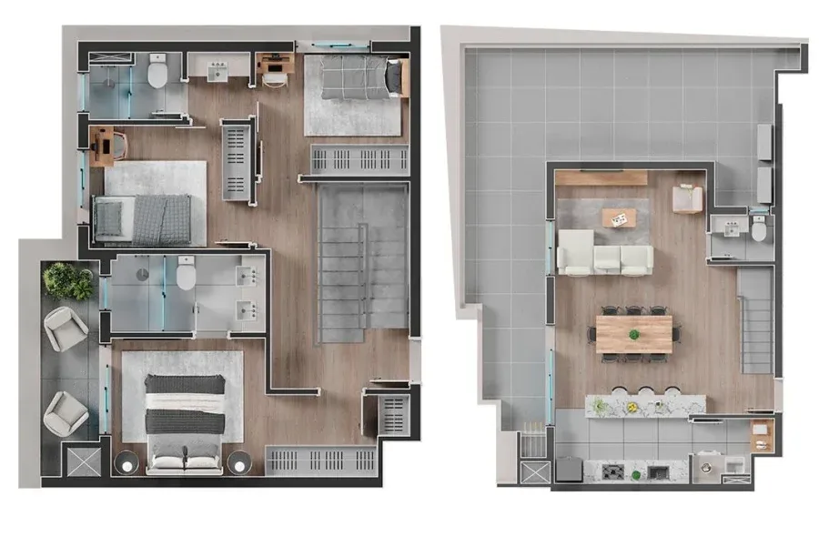 Planta do apartamento — referência Duplex - 3 Suítes - 107,50m² + 43,83m² (Terraço)