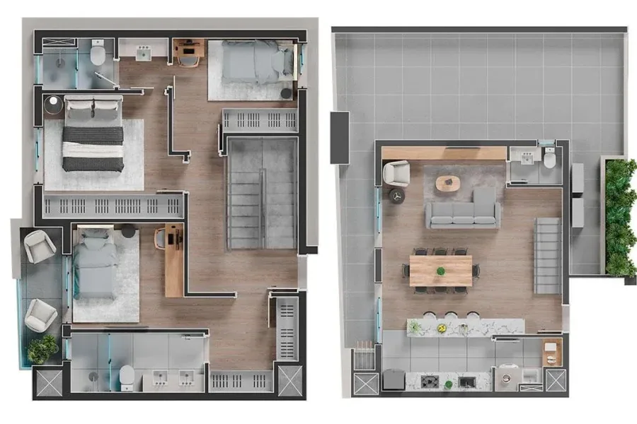 Planta do apartamento — referência Duplex - 3 Suítes - 115,11m² + 46,75m² (Terraço)