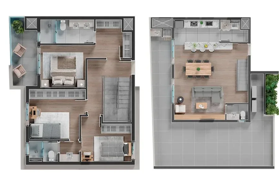 Planta do apartamento — referência Duplex - 3 Suítes - 115,62m² + 52,42m² (Terraço)