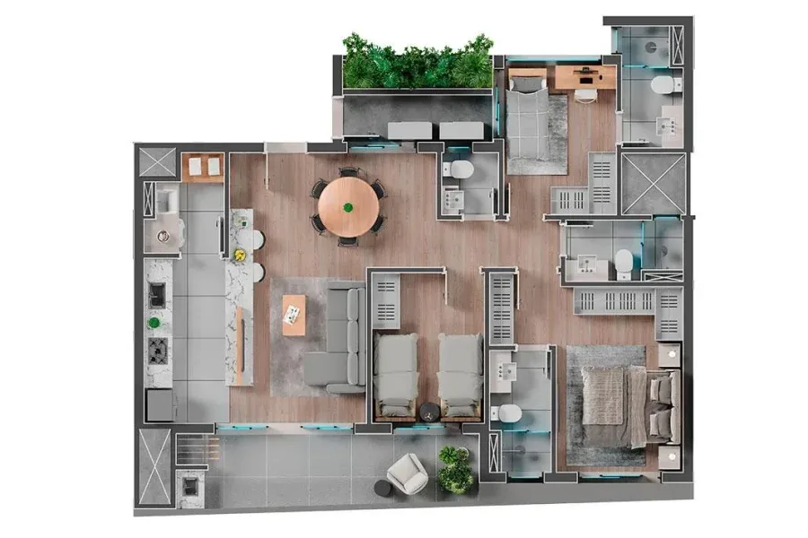 Planta do apartamento — referência Unidade Tipo - 3 Quartos - 96,47m²