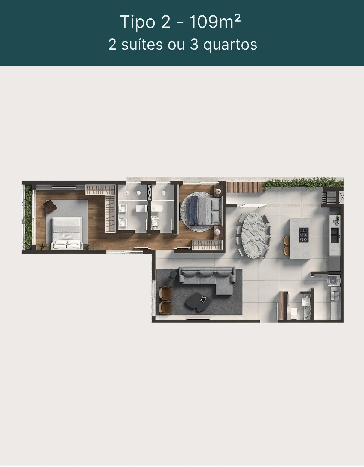 Planta do apartamento — referência Tipo 2 - 109m²
