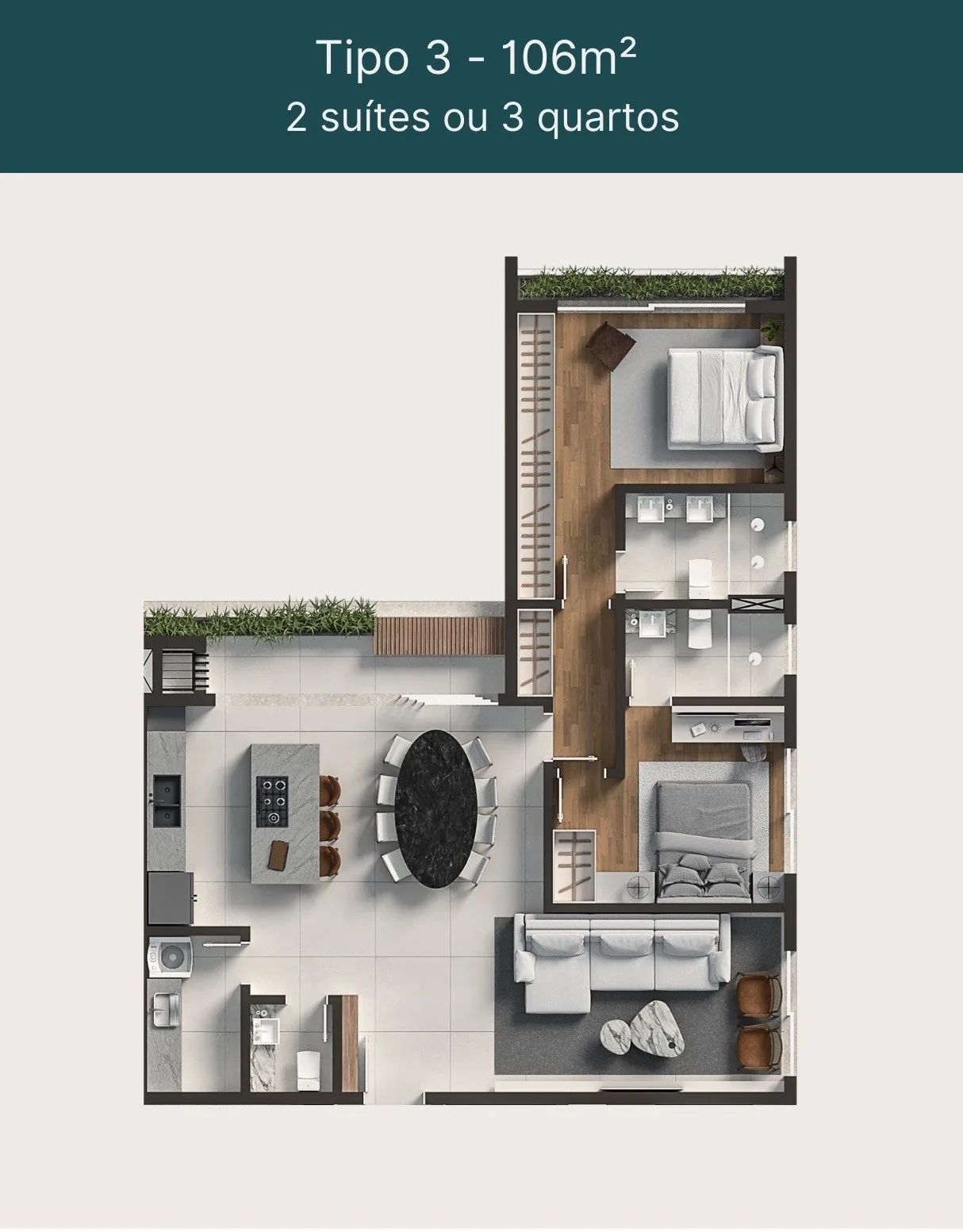 Planta do apartamento — referência Tipo 3 - 106m²
