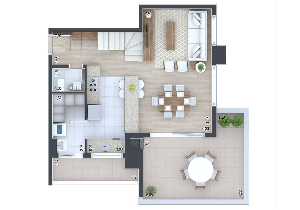 Planta do apartamento — referência Cobertura final 1 - Andar inferior
