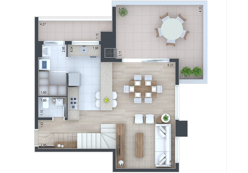 Planta do apartamento — referência Cobertura final 2 - Andar inferior