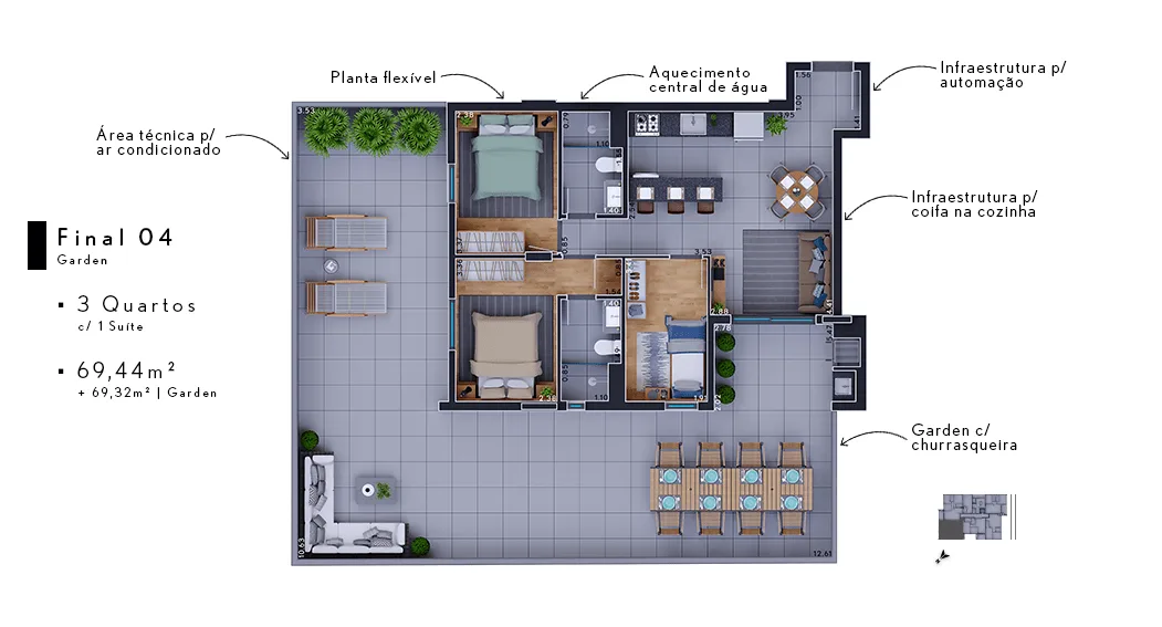 Planta do apartamento — referência 3 quartos opcao 2