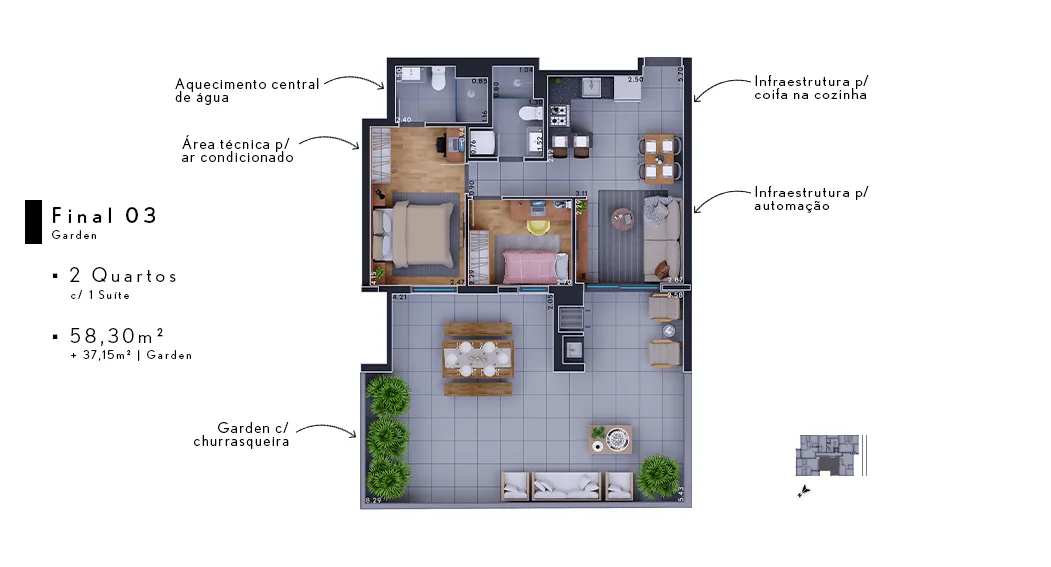 Planta do apartamento — referência 2 Quartos opcao 6