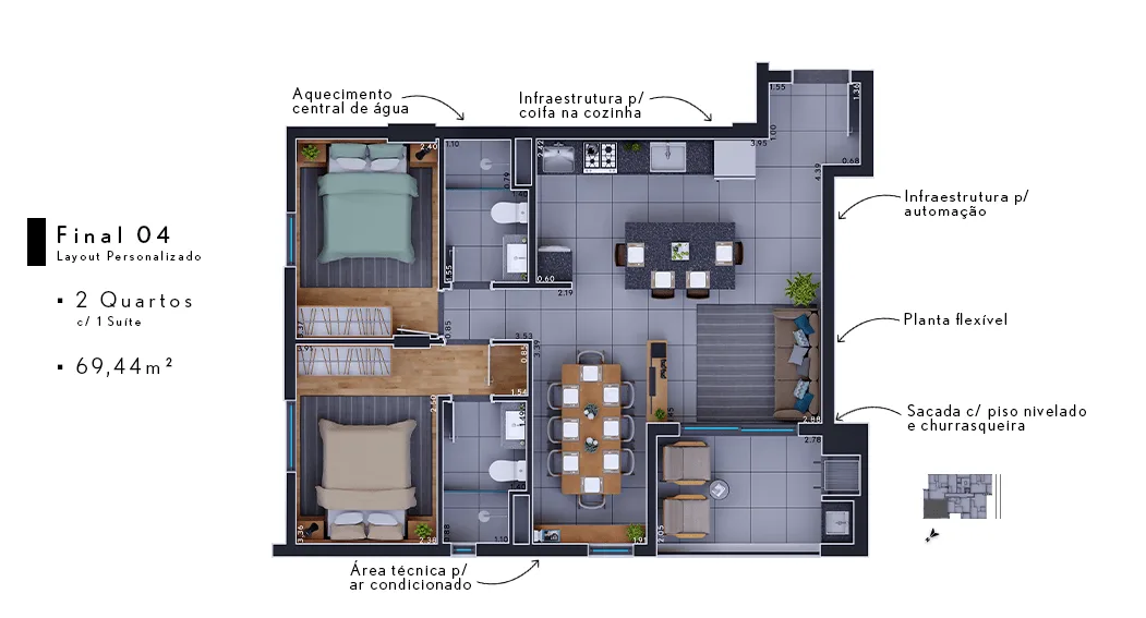 Planta do apartamento — referência 2 Quartos opcao 4