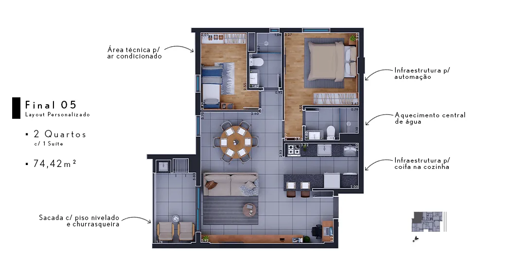 Planta do apartamento — referência 2 Quartos opcao 5