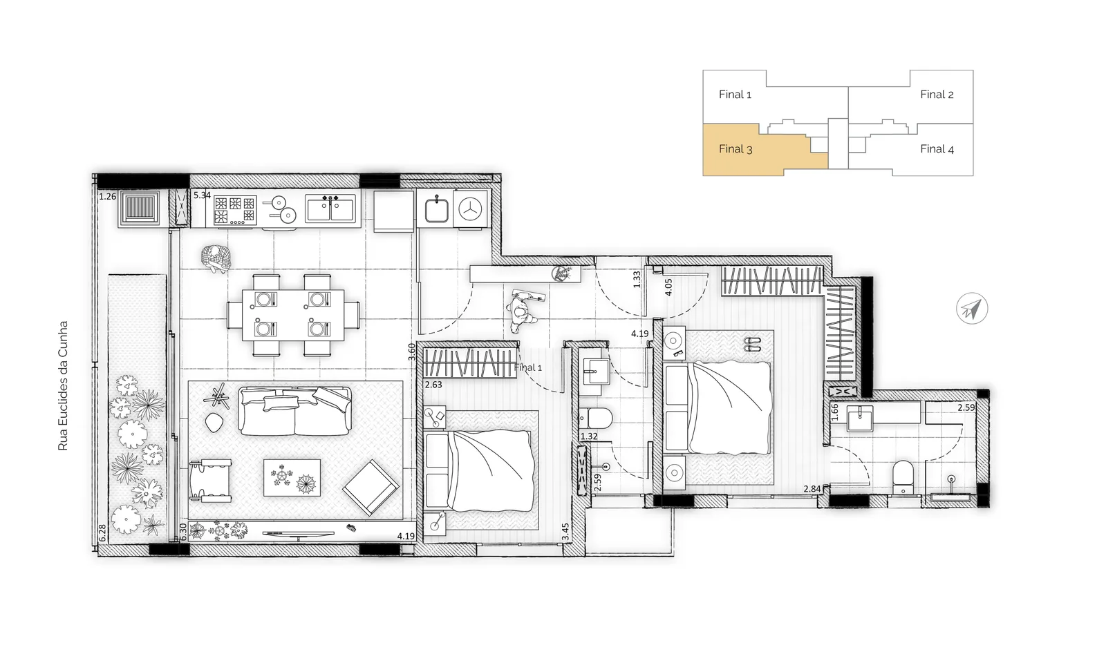 Planta do apartamento — referência Apartamento de Alto Padrão no Bigorrilho - Euclides Champagnat, Curitiba