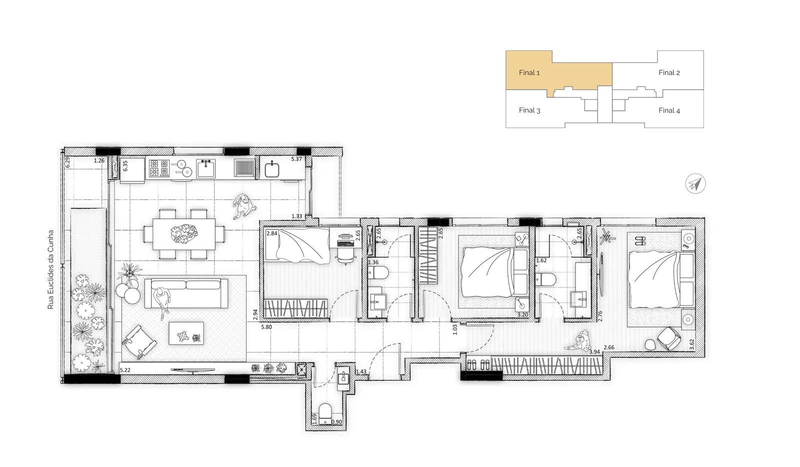 Planta do apartamento — referência Apartamento de Alto Padrão no Bigorrilho - Euclides Champagnat, Curitiba