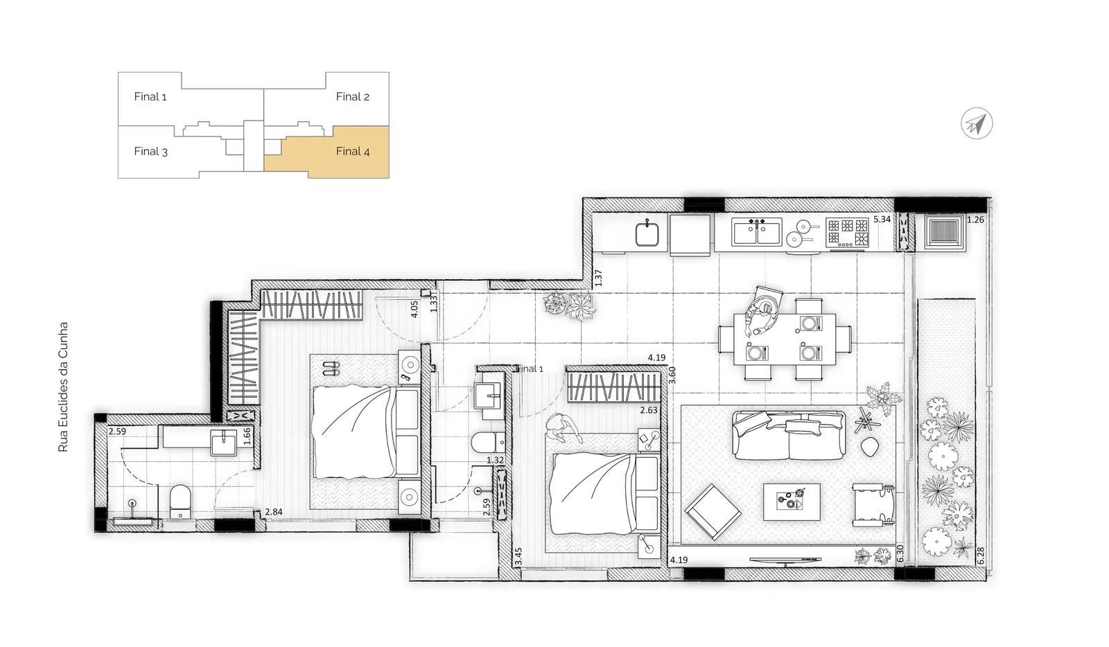 Planta do apartamento — referência Apartamento de Alto Padrão no Bigorrilho - Euclides Champagnat, Curitiba