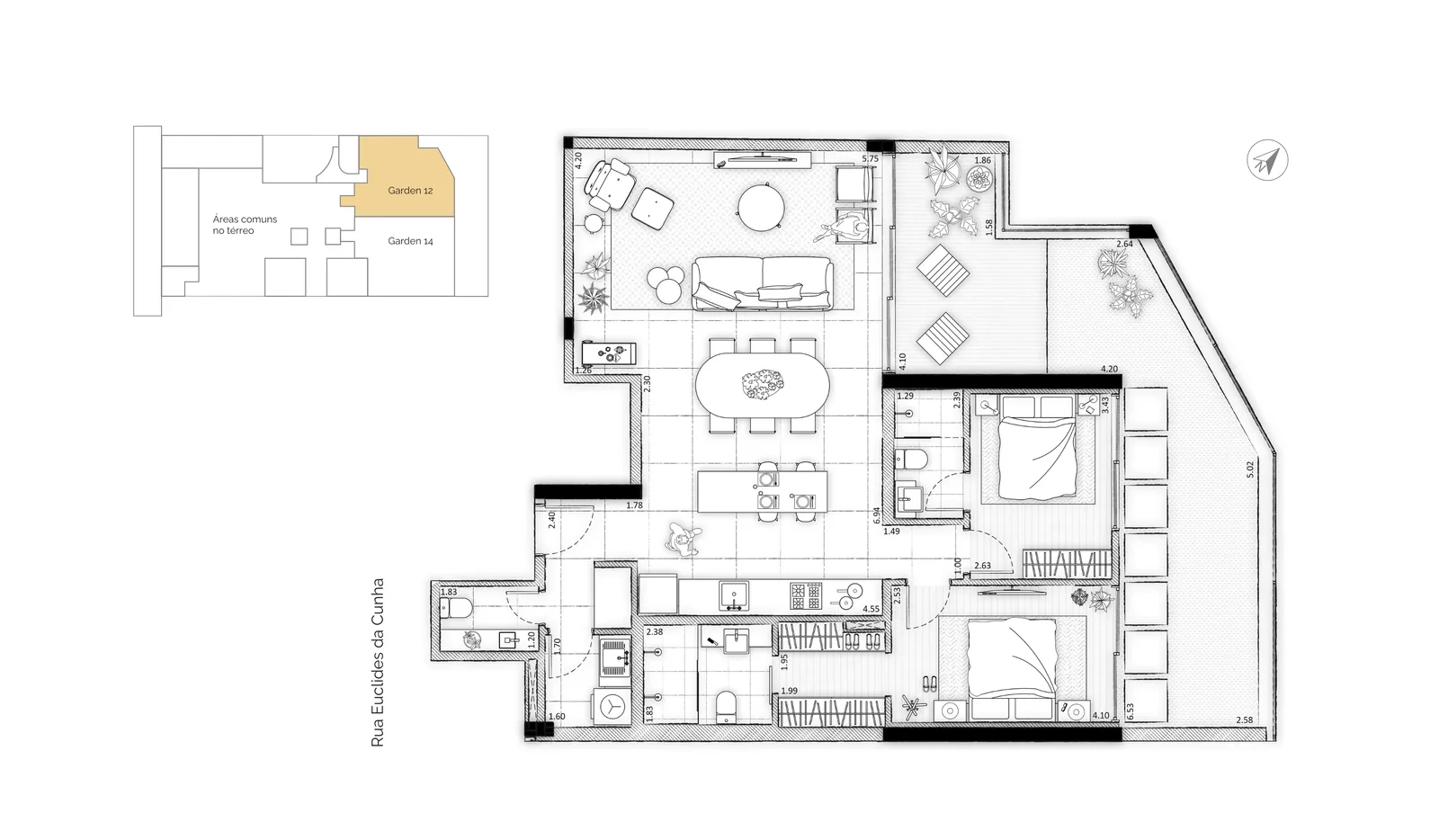 Planta do apartamento — referência Apartamento de Alto Padrão no Bigorrilho - Euclides Champagnat, Curitiba