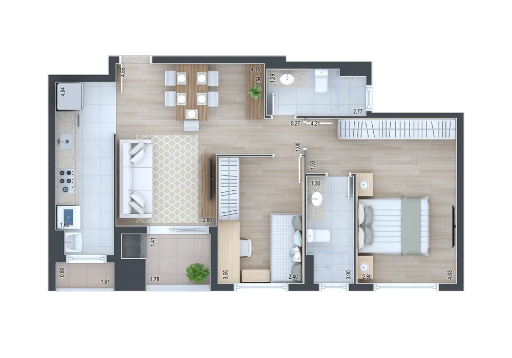 Planta do apartamento — referência Apartamentos 103, 203, 303, 403 e 503