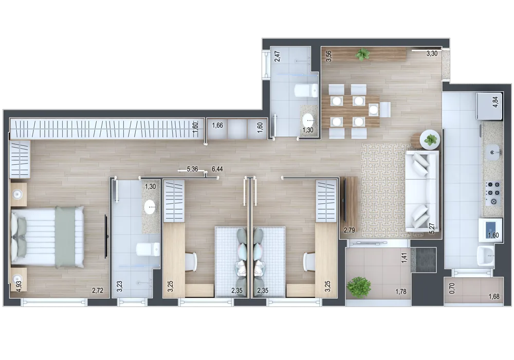 Planta do apartamento — referência Apartamentos 107, 207, 307, 407, 507 e 607