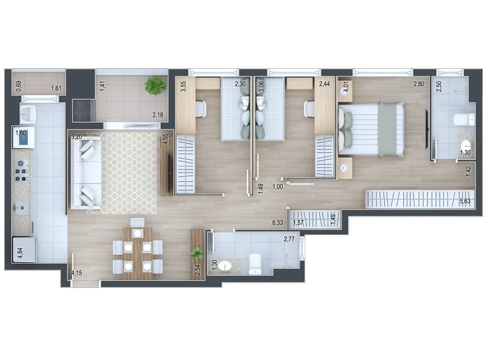 Planta do apartamento — referência Apartamentos 204, 304, 404 e 504
