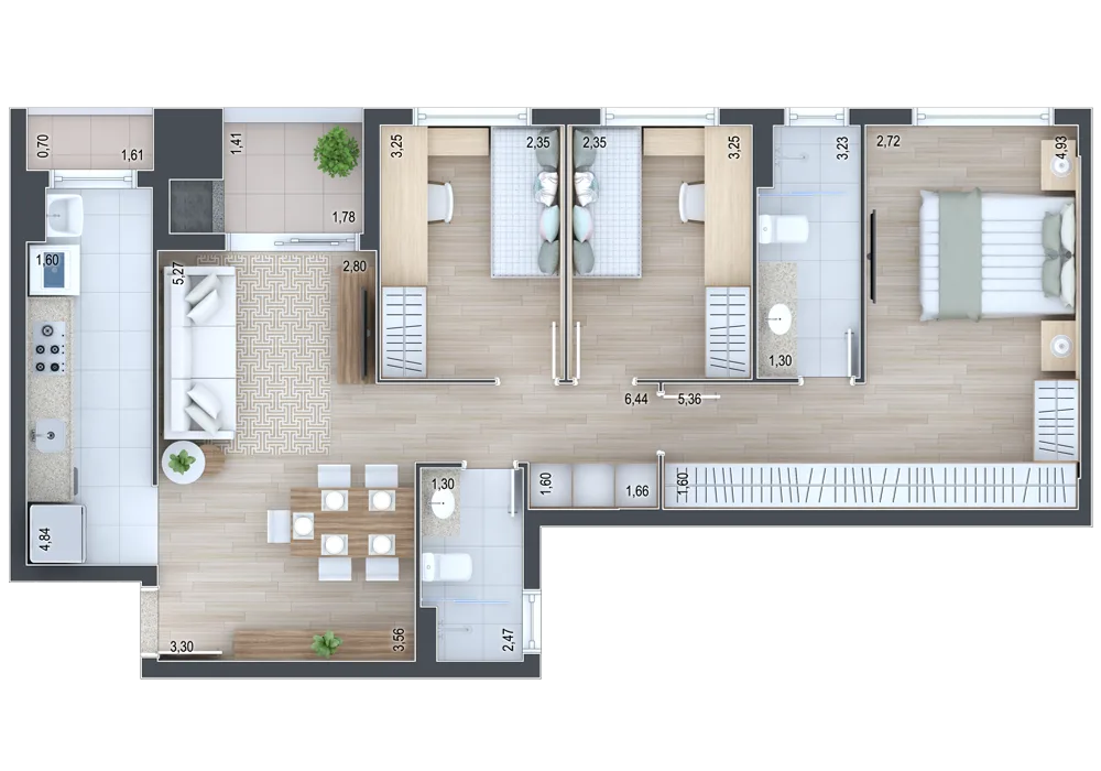 Planta do apartamento — referência Apartamentos 206, 306, 406, 506 e 606
