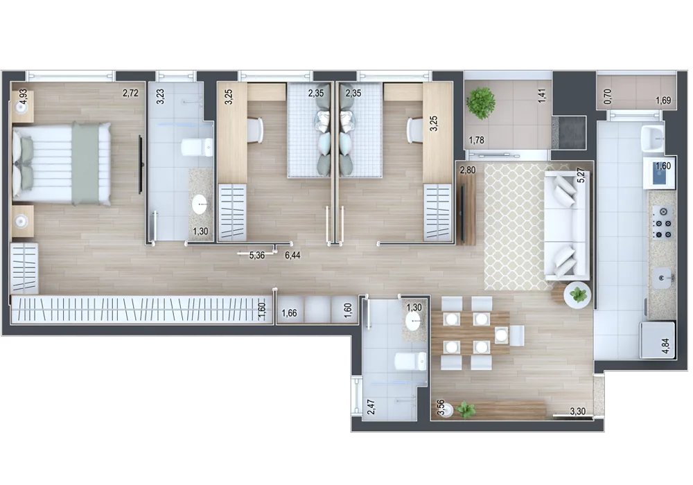 Planta do apartamento — referência Apartamentos 208, 308, 408, 508 e 608