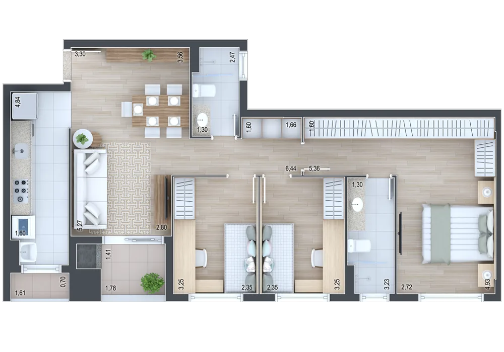 Planta do apartamento — referência Apartamentos 105, 205, 305, 405, 505 e 605