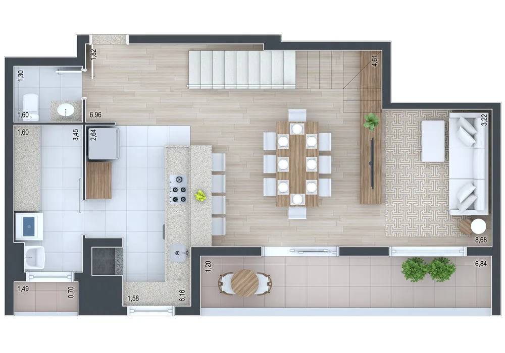 Planta do apartamento — referência Cobertura 709 - andar inferior