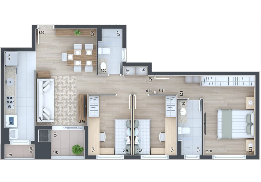 Planta do apartamento — referência Apartamentos 111, 211, 311, 411, 511 e 611