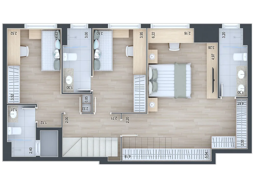 Planta do apartamento — referência Cobertura 713 - andar inferior