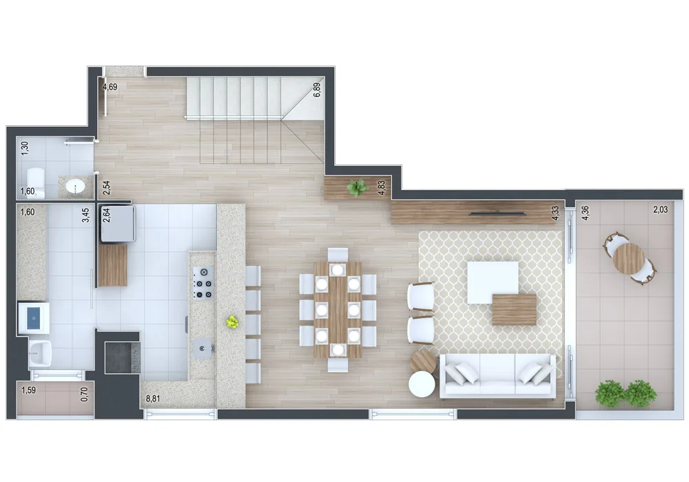 Planta do apartamento — referência Cobertura 711 - andar inferior
