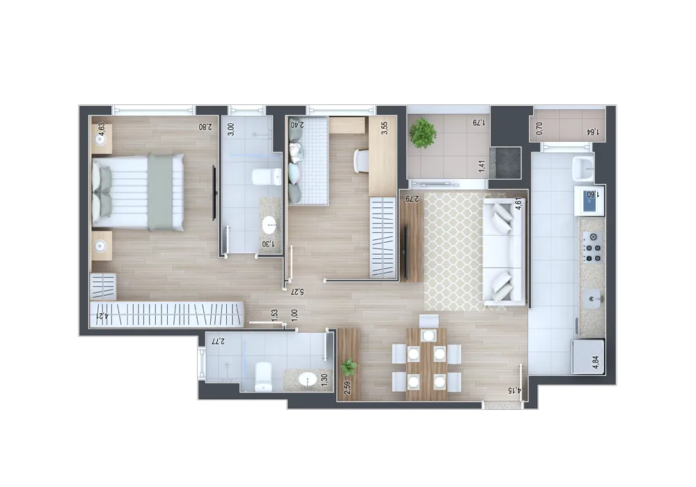 Planta do apartamento — referência Apartamentos 213, 313, 413 e 513