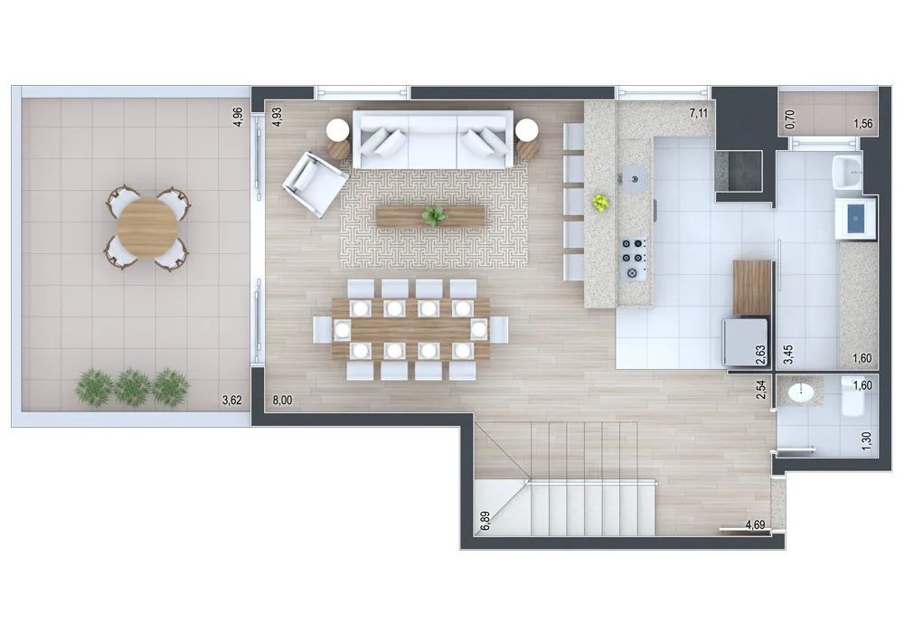Planta do apartamento — referência Cobertura 708 - andar inferior