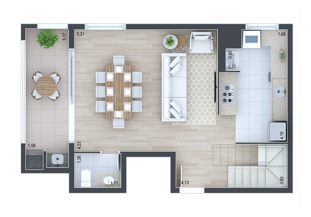 Planta do apartamento — referência Apartamento duplex 2502 - andar inferior
