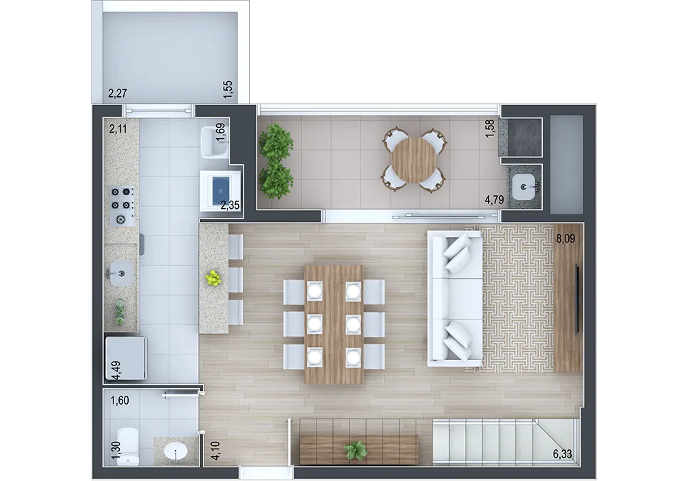 Planta do apartamento — referência Apartamento duplex 2303 - andar inferior