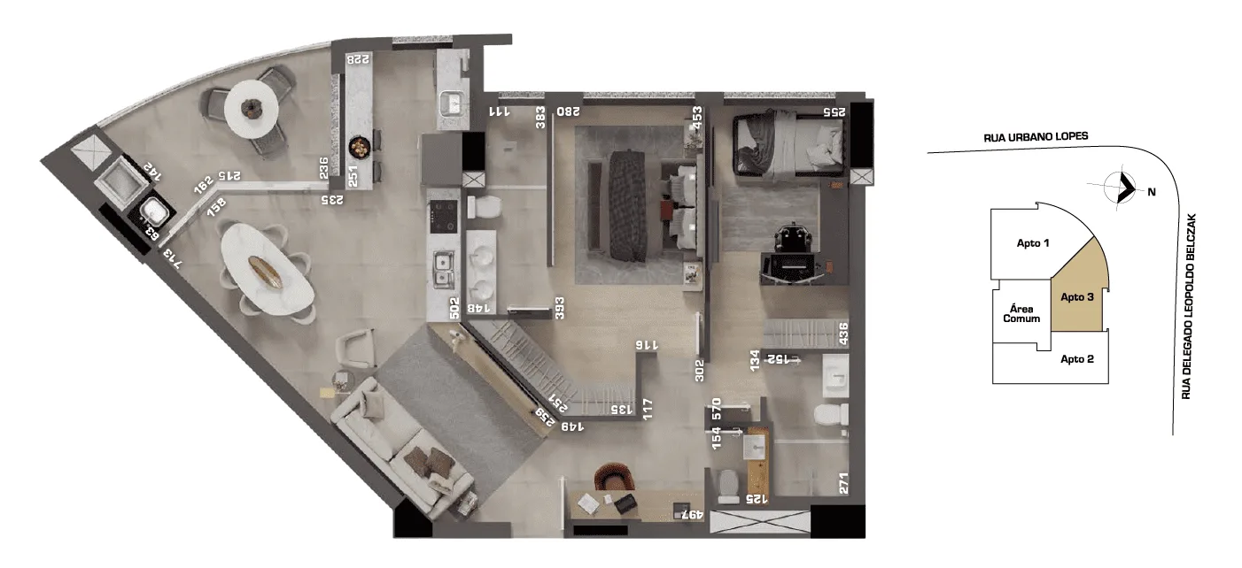 Planta do apartamento — referência gran solare apartamento tipo 3