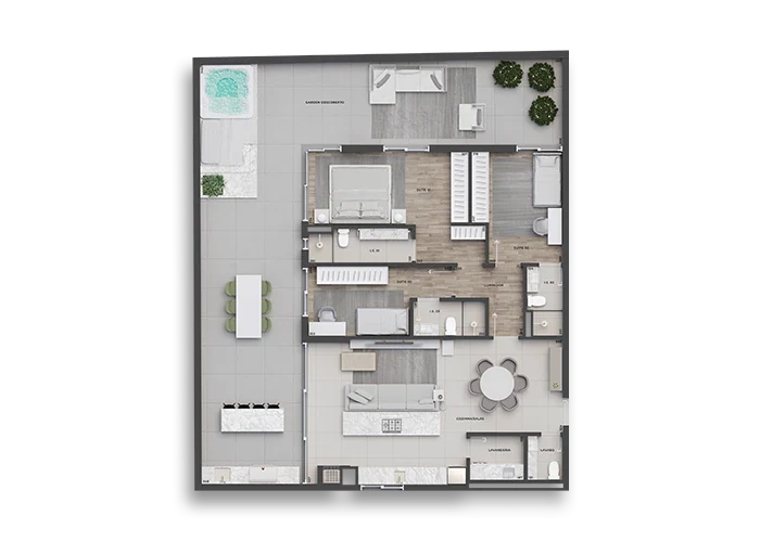 Planta do apartamento Garden 104 — Porto Alto