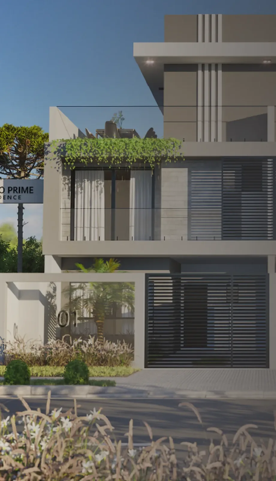 Perspectiva da fachada residencial — detalhe