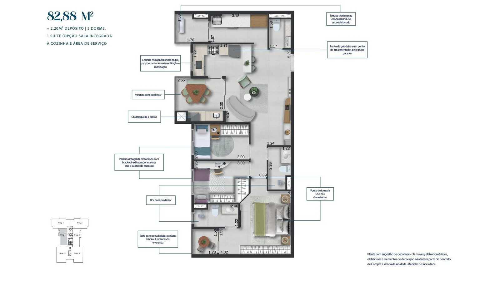 Planta do apartamento — referência 8888 m² Deposito 3 dorms 1