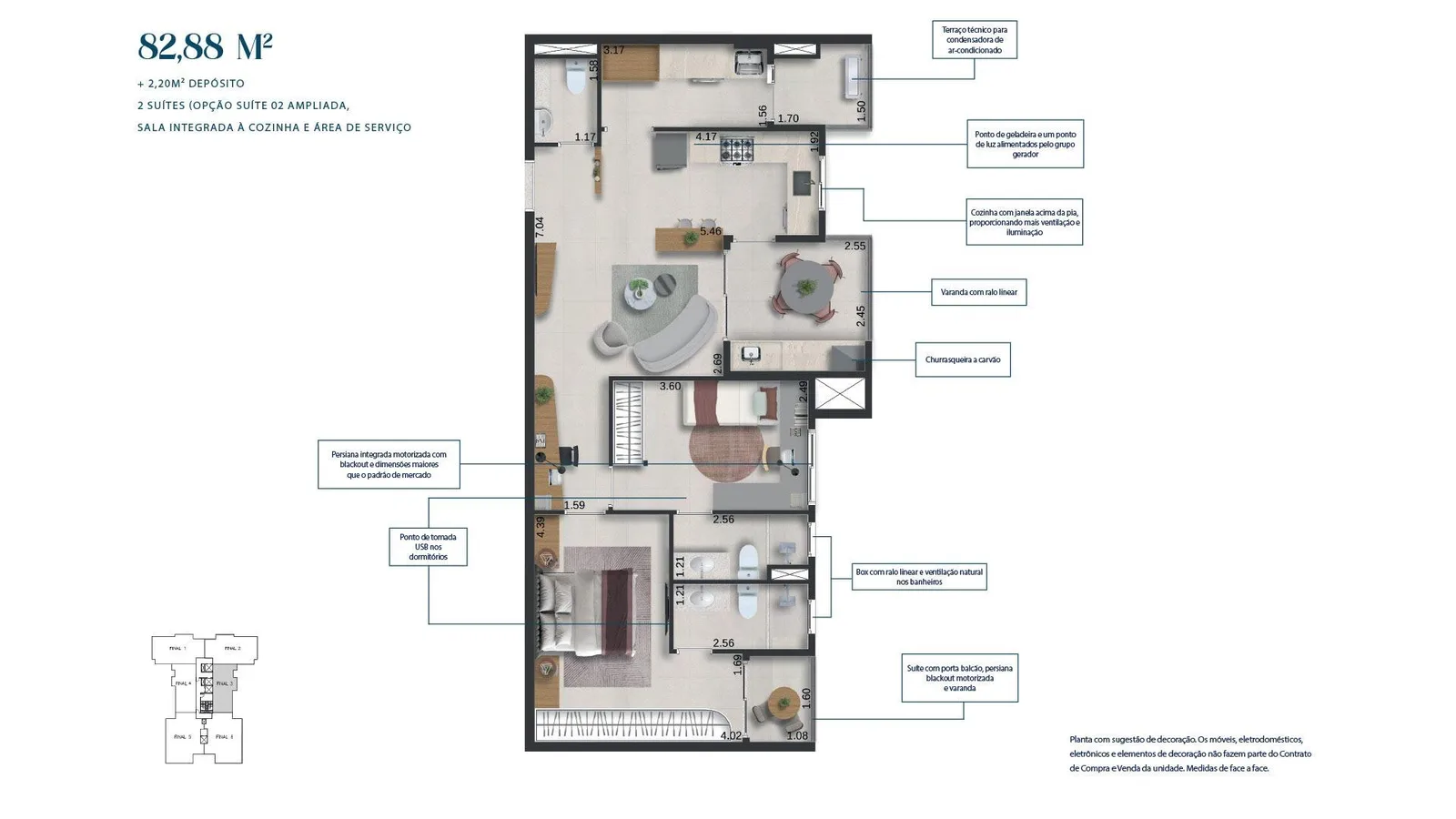 Planta do apartamento — referência 8888 m² sala integrada 1