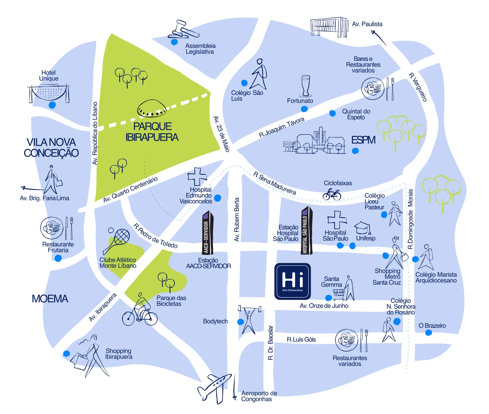 Mapa de localização e referências da região