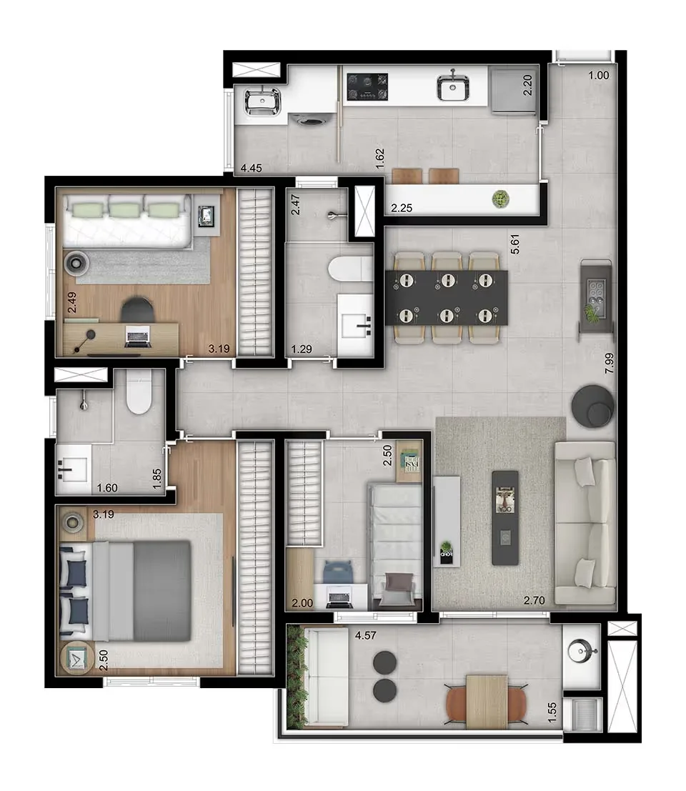 Planta do apartamento — referência Apto. 76m²